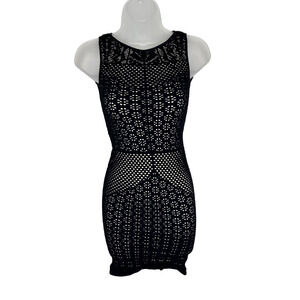 NWOT! Intimately Free People Bodycon Tank Dress Crochet Knit Black Tan Size XS/S